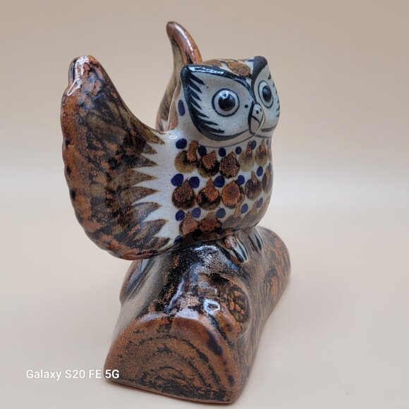 Vintage Owl On Branch Tonala Mexican Folk Art Ceramic Pottery Figurine - Picture 8 of 15